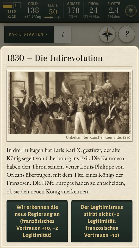 Telefonbildschirm: die Julirevolution, ein Gemälde der Zeit und zwei Antworten mit ihrem Preis.