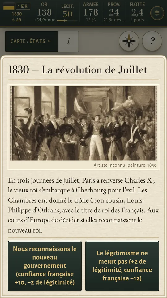 Écran de téléphone : la révolution de Juillet, un tableau de l’époque et deux réponses avec leur prix.